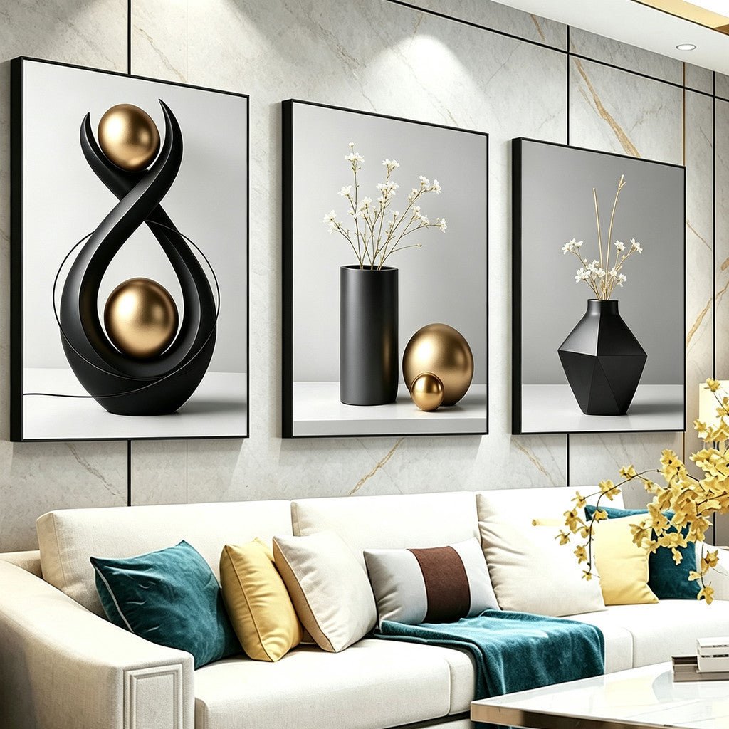 3pcs Wall Decoration modern light luxury still life Nordic geometric vase Living Room Wall Decor - Ruangart